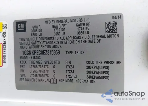 2014 Chevrolet Silverado 1500 Work Truck 1Wt from USA, damaged, VIN 1GCNKPEC0EZ315959